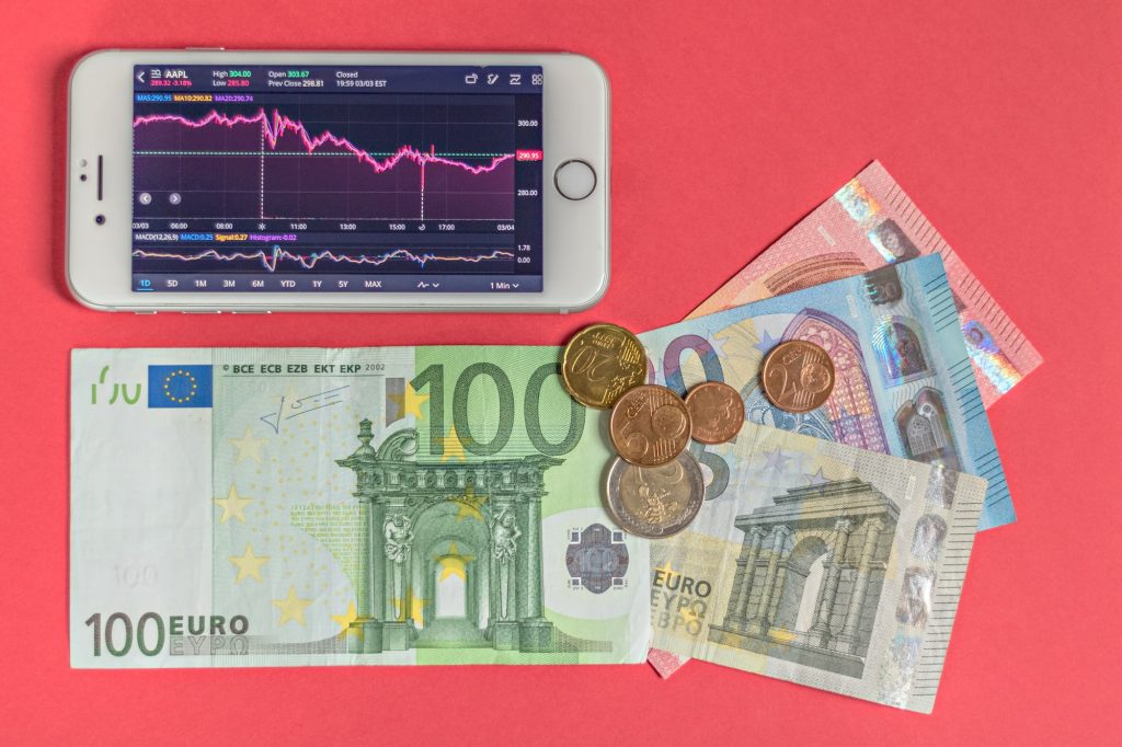 A growing currency exchange chart on a smartphone with changes in the foreign exchange market